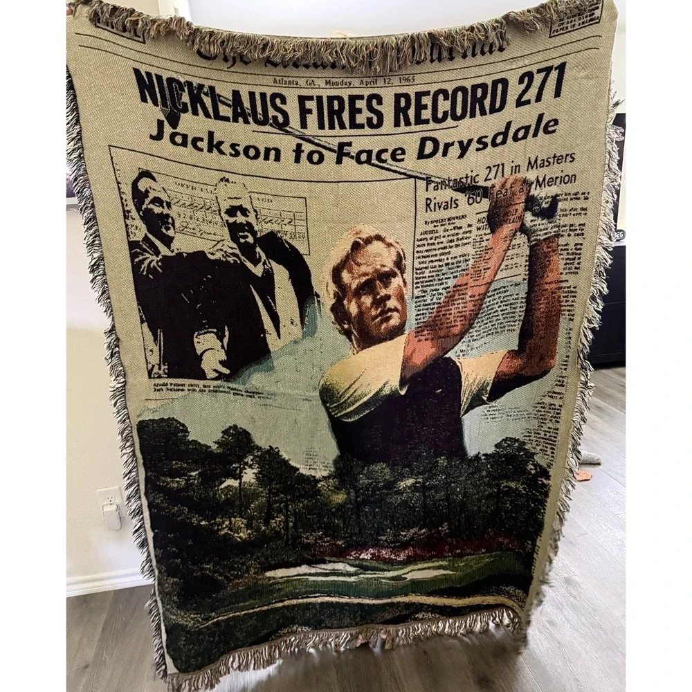 Vintage Golf AJC Jack Nicklaus Tapestry Woven Throw Blanket 70